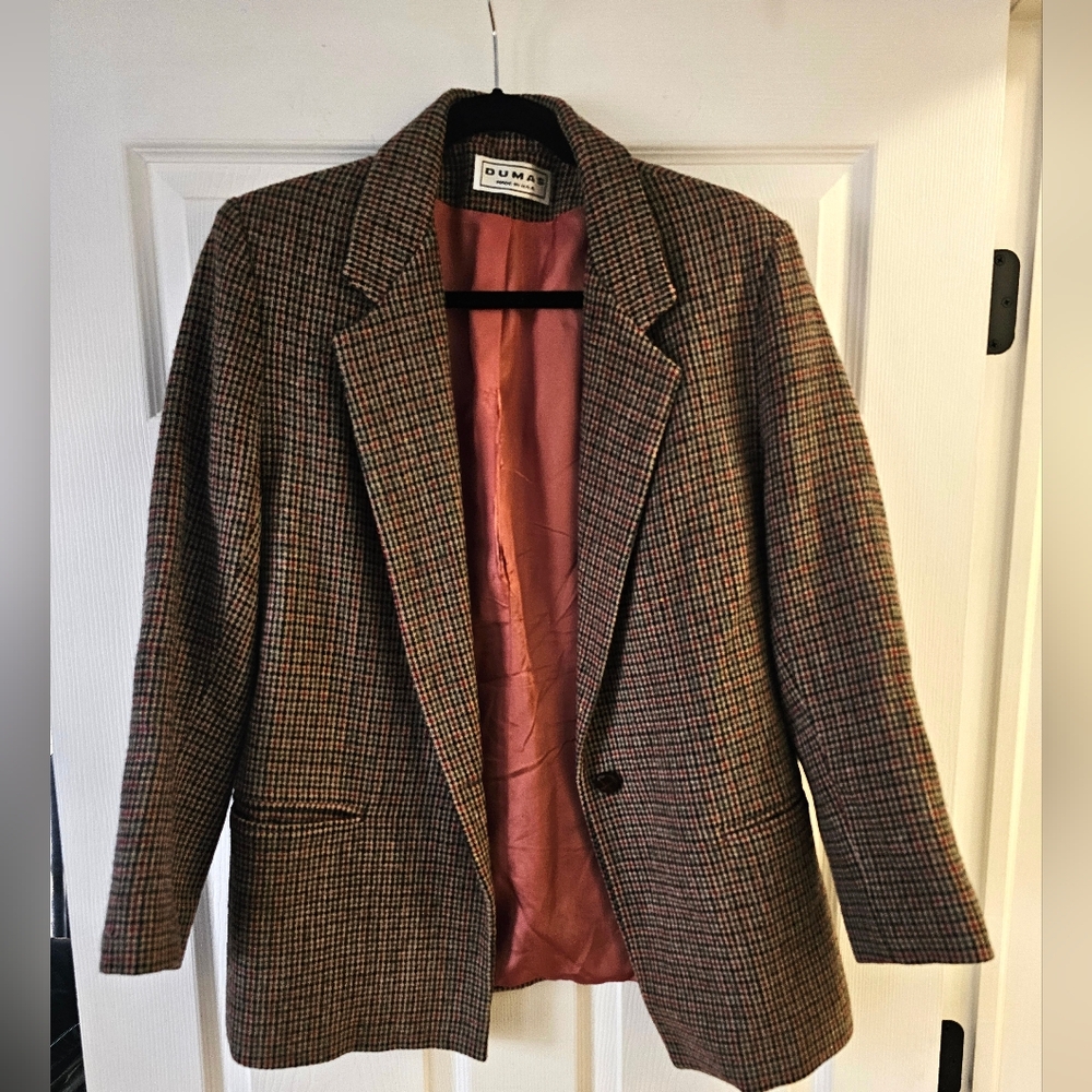 DUMAS Houndstooth One Button Front Blazer Large